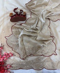 Designer Jimmy Choo Saree with Heavy Sequins Work & Stitched Blouse