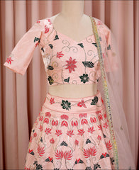 Baby Pink Color Embroidery Work Silk Lehenga Choli