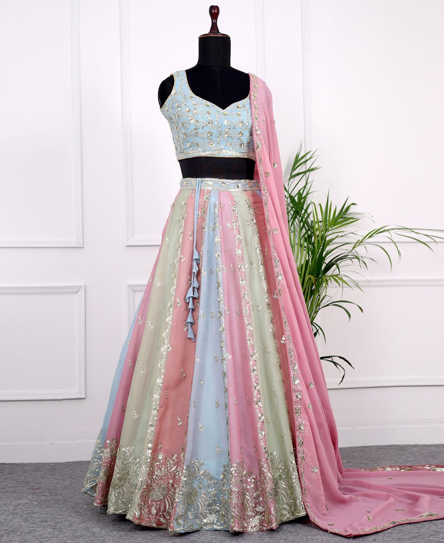 Multicolor Georgette Lehenga Choli Adorned with Embriodery & Sequins