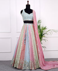 Multicolor Georgette Lehenga Choli Adorned with Embriodery & Sequins
