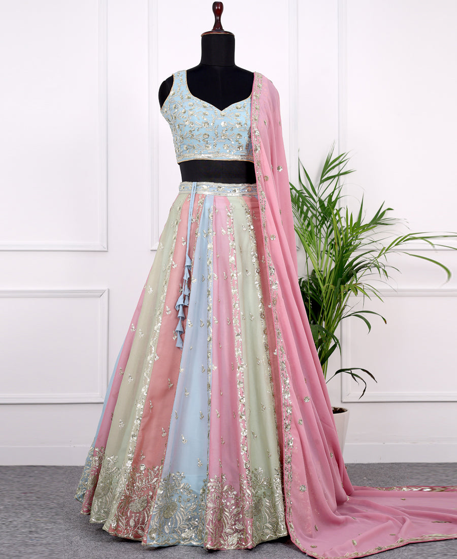 Multicolor Georgette Lehenga Choli Adorned with Embriodery & Sequins