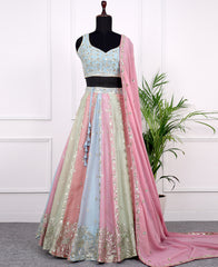 Multicolor Georgette Lehenga Choli Adorned with Embriodery & Sequins