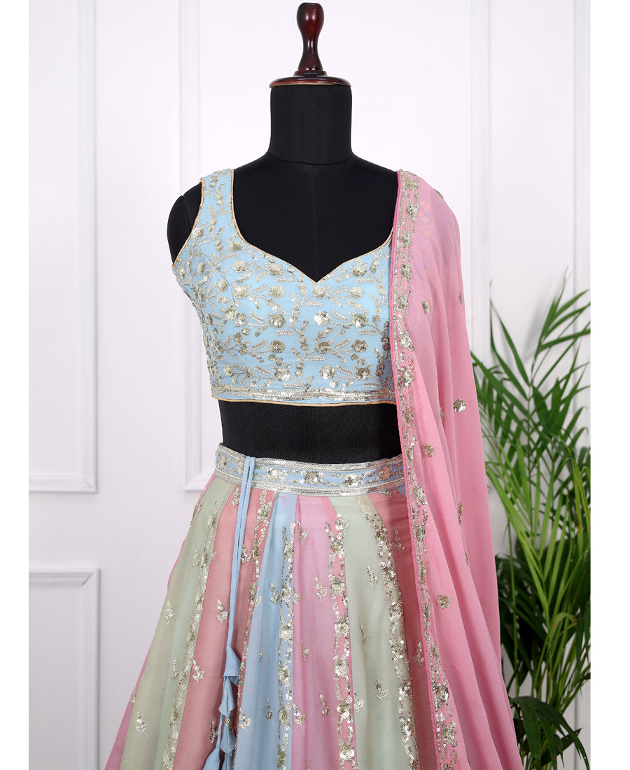 Multicolor Georgette Lehenga Choli Adorned with Embriodery & Sequins