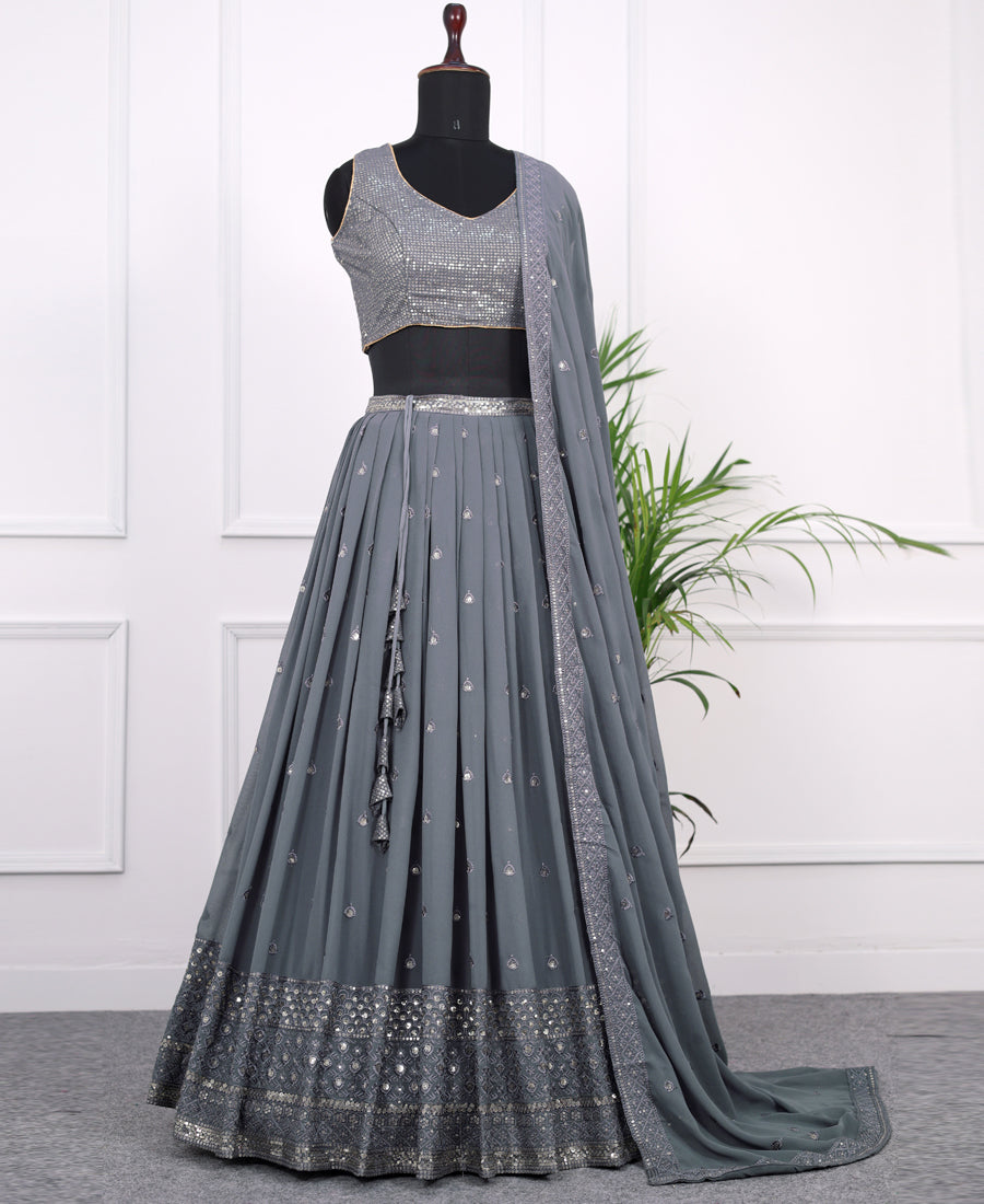 Designer Grey Thread and Sequins Work Georgette Lehenga Choli