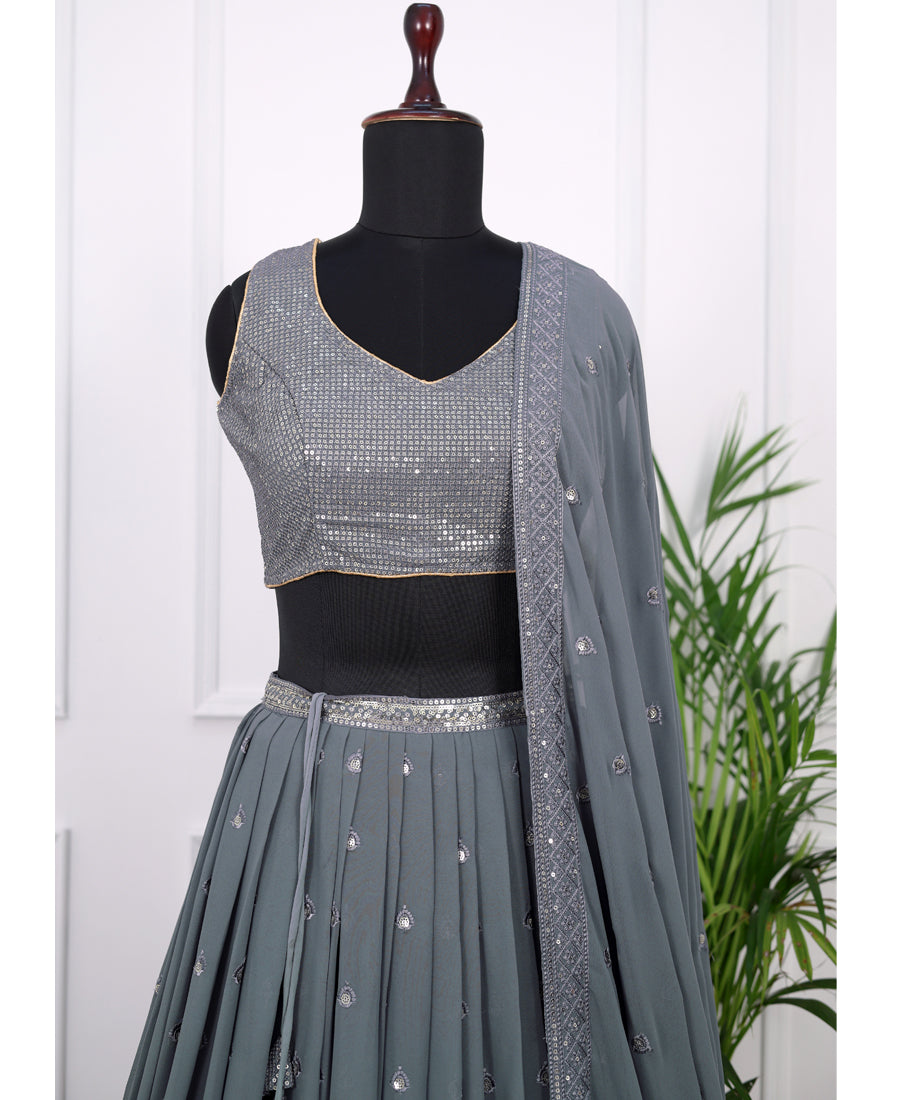 Designer Grey Thread and Sequins Work Georgette Lehenga Choli