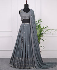 Designer Grey Thread and Sequins Work Georgette Lehenga Choli