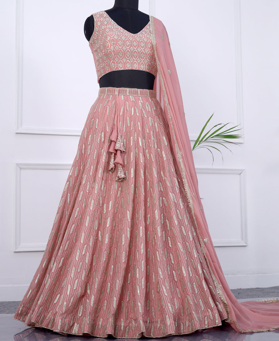 Baby Pink Semi-Stitched Lehenga Choli Featuring Sequin Embroidery
