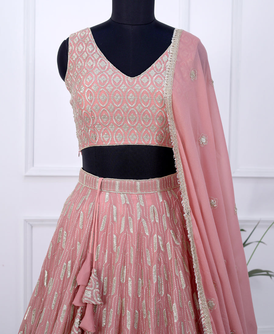 Baby Pink Semi-Stitched Lehenga Choli Featuring Sequin Embroidery