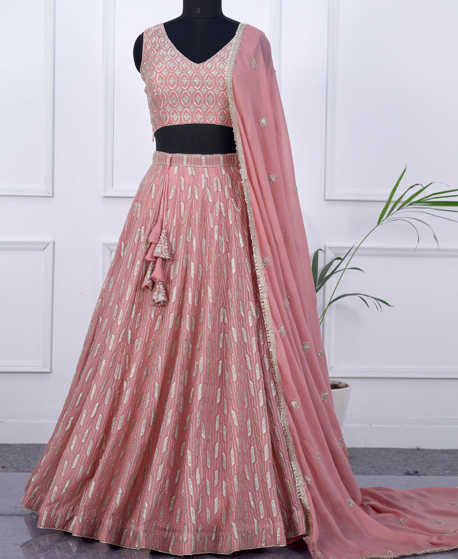 Baby Pink Semi-Stitched Lehenga Choli Featuring Sequin Embroidery