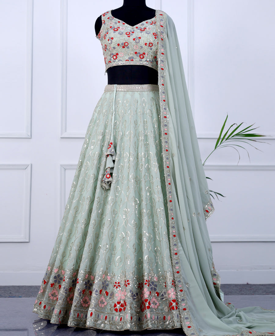 Elegant Light Green Semi-Stitched Lehenga Choli Featuring Sequin Embroidery
