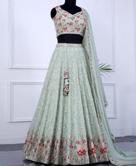Elegant Light Green Semi-Stitched Lehenga Choli Featuring Sequin Embroidery