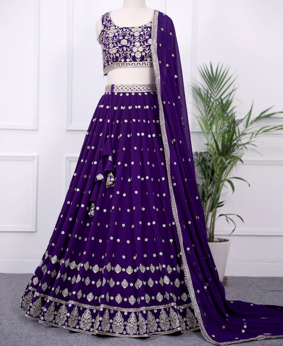 Royal Blue Georgette Lehenga Choli with Sparkling Sequins Work