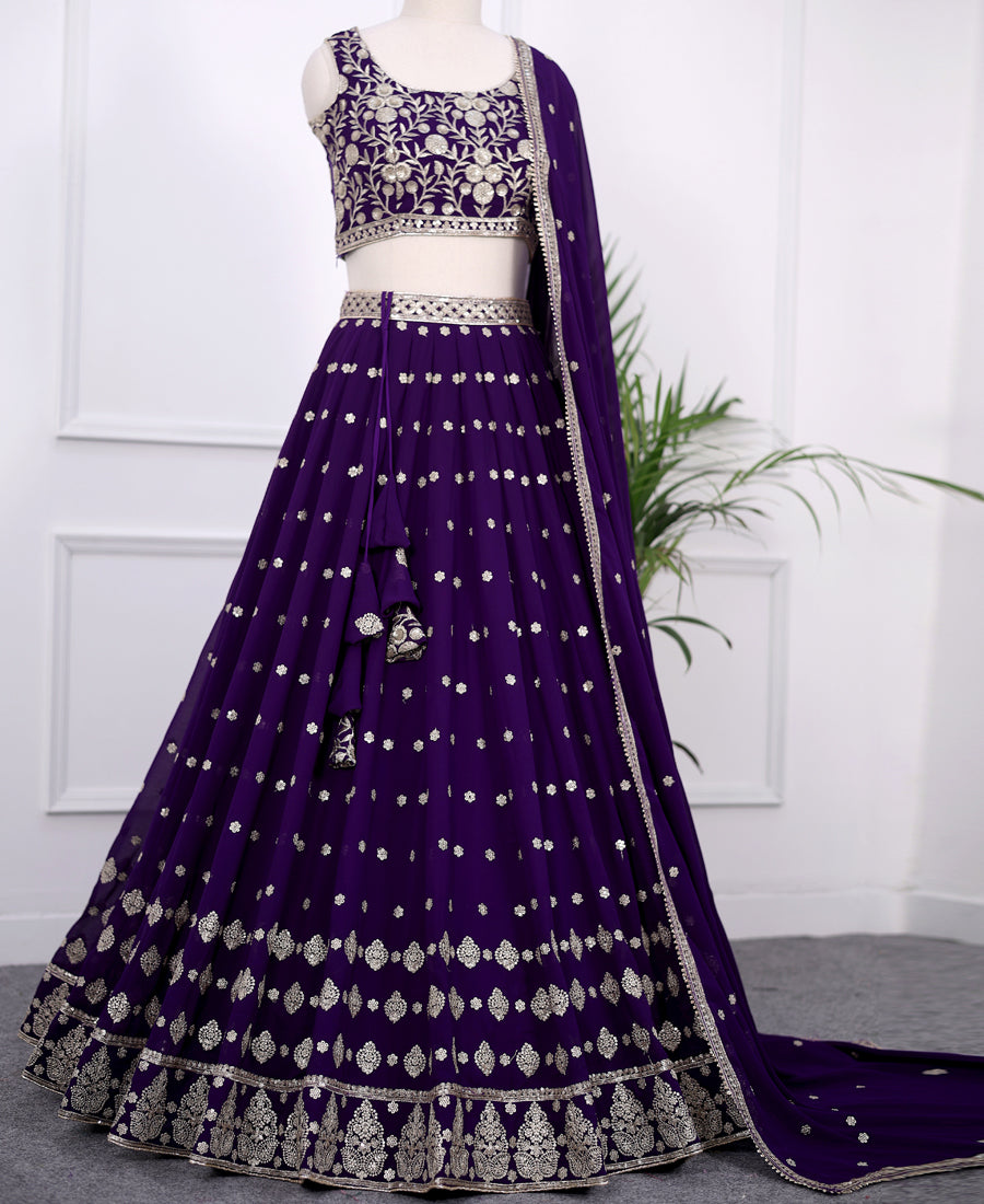 Royal Blue Georgette Lehenga Choli with Sparkling Sequins Work