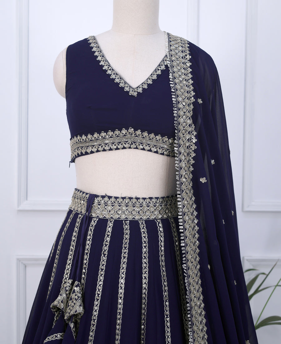 Blue Embellished Lehenga Choli Featuring Silver Zari and Sequins