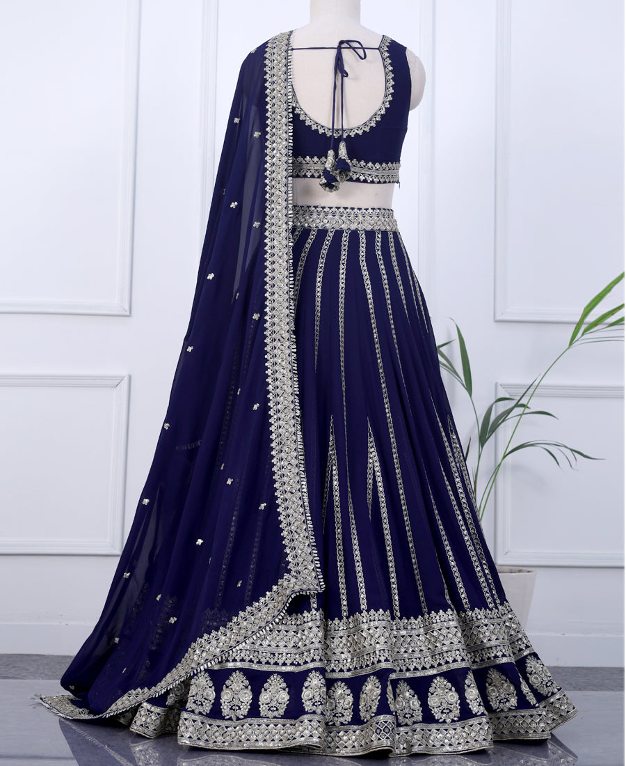 Blue Embellished Lehenga Choli Featuring Silver Zari and Sequins