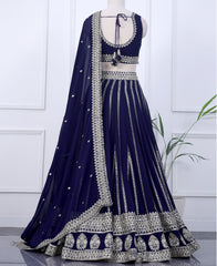 Blue Embellished Lehenga Choli Featuring Silver Zari and Sequins