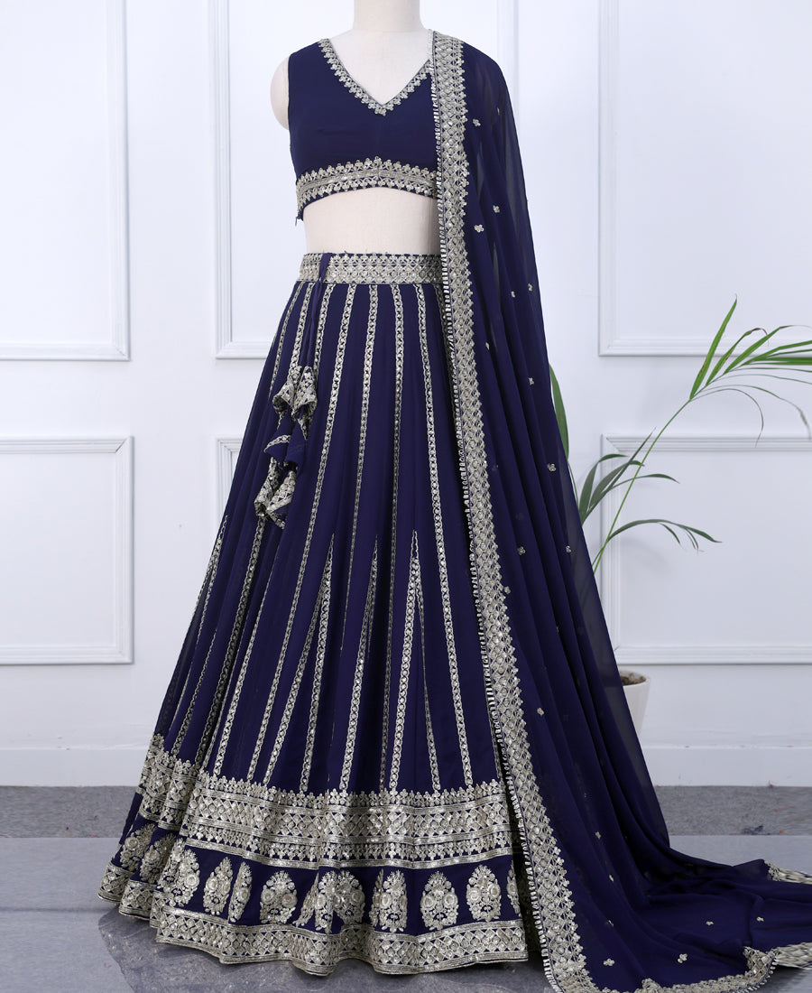 Blue Embellished Lehenga Choli Featuring Silver Zari and Sequins