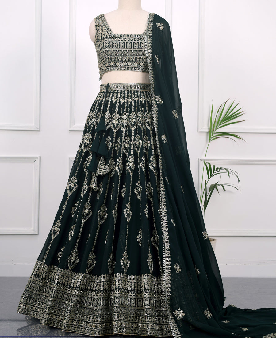 Designer Dark Green Lehenga Choli with Sequins Work