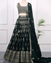 Designer Dark Green Lehenga Choli with Sequins Work
