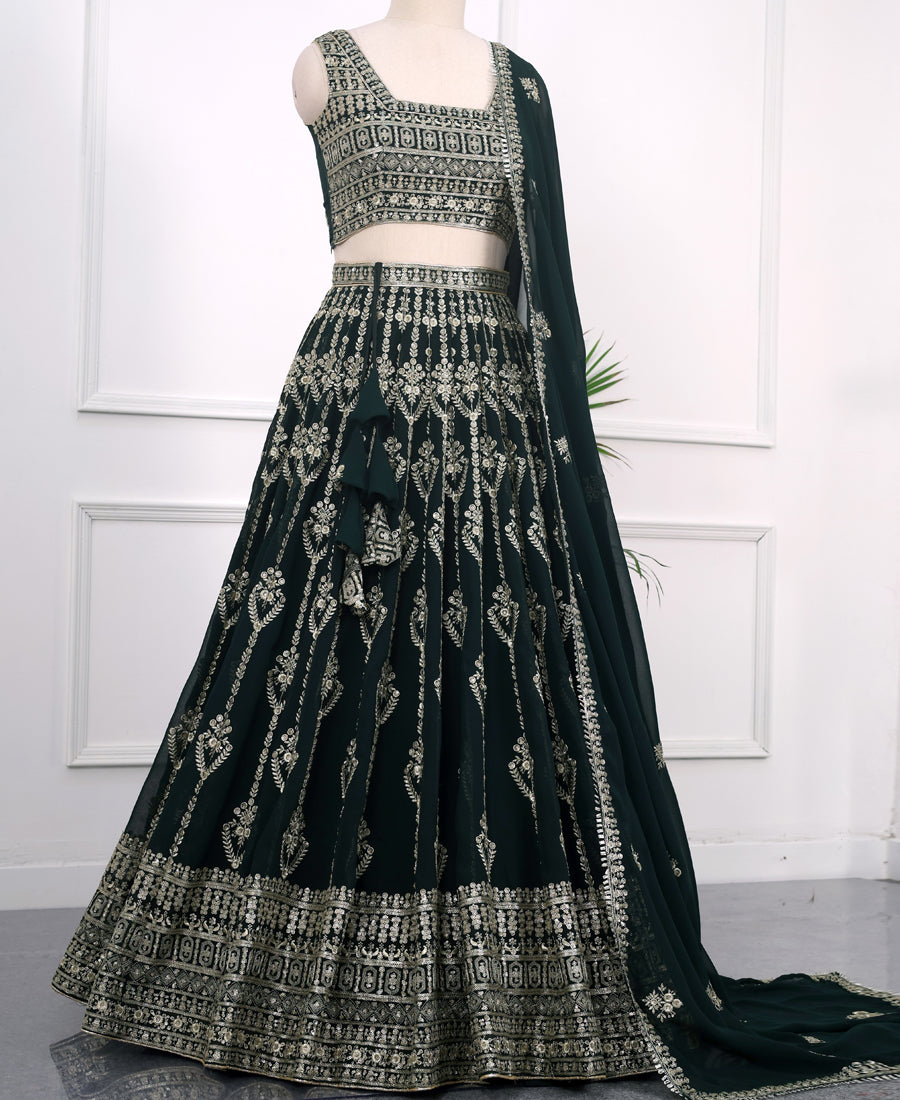 Designer Dark Green Lehenga Choli with Sequins Work