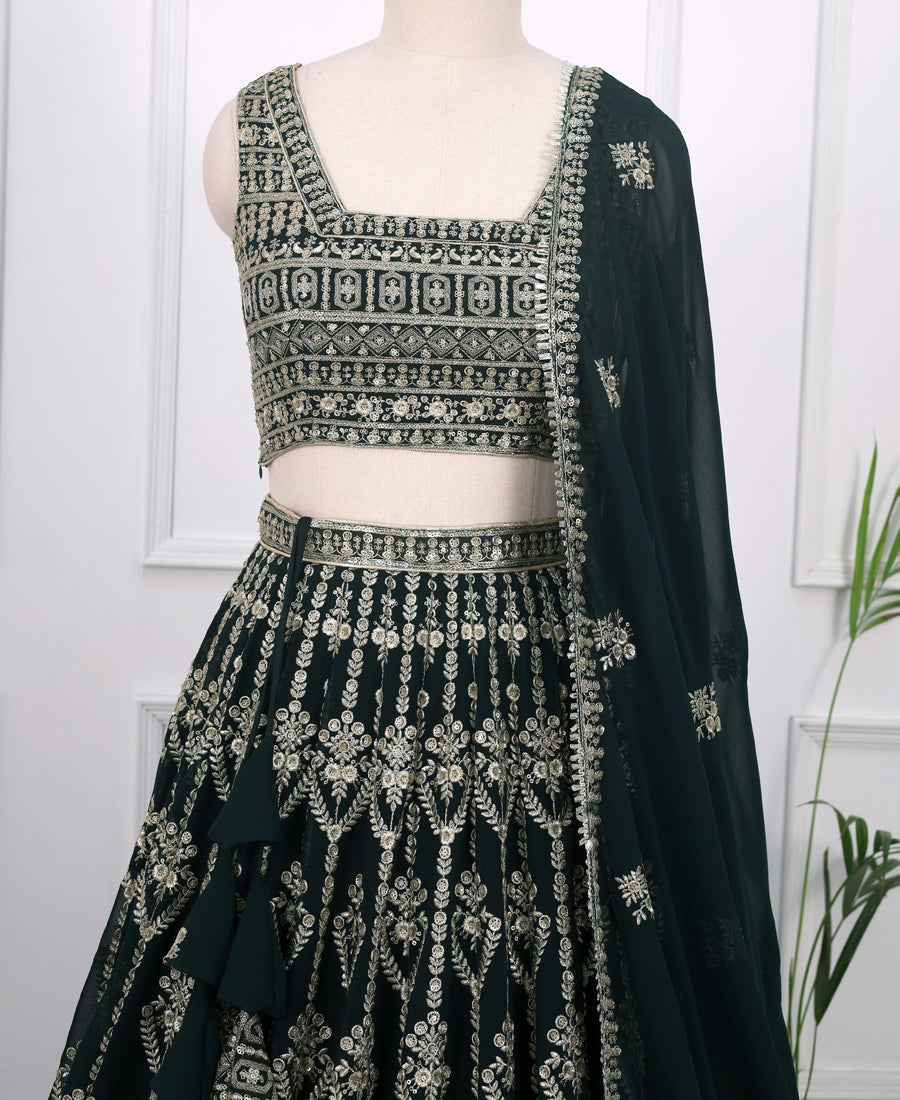 Designer Dark Green Lehenga Choli with Sequins Work