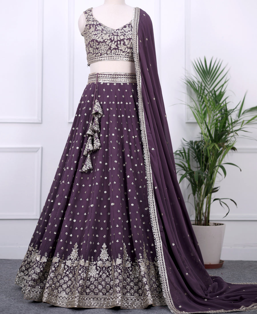 Purple Taupe Georgette Lehenga Choli with Sparkling Sequins Work