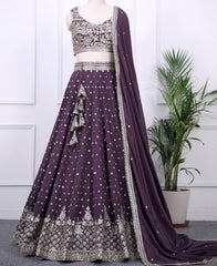 Purple Taupe Georgette Lehenga Choli with Sparkling Sequins Work