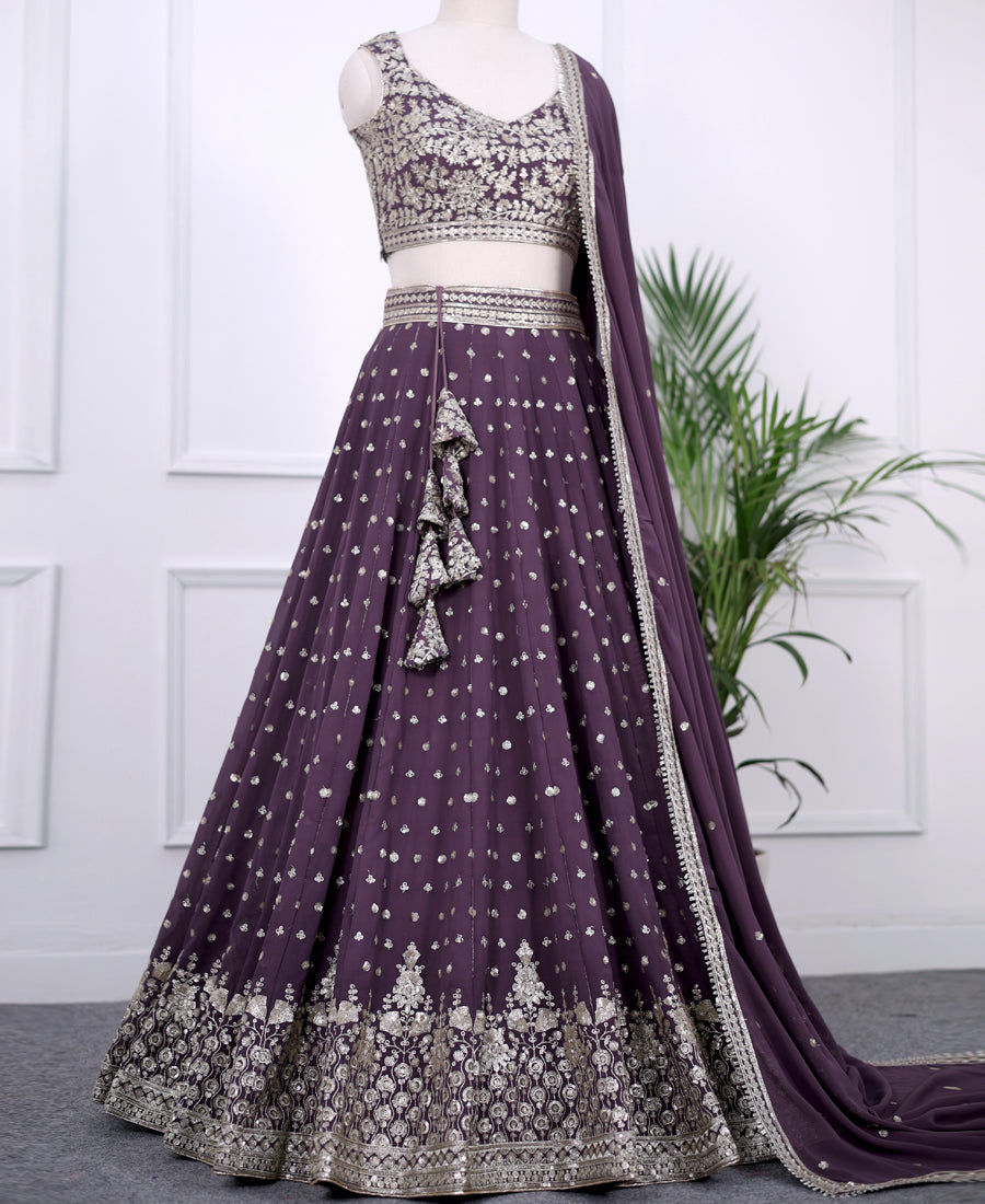 Purple Taupe Georgette Lehenga Choli with Sparkling Sequins Work