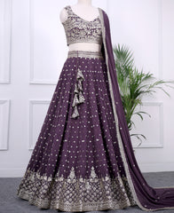 Purple Taupe Georgette Lehenga Choli with Sparkling Sequins Work