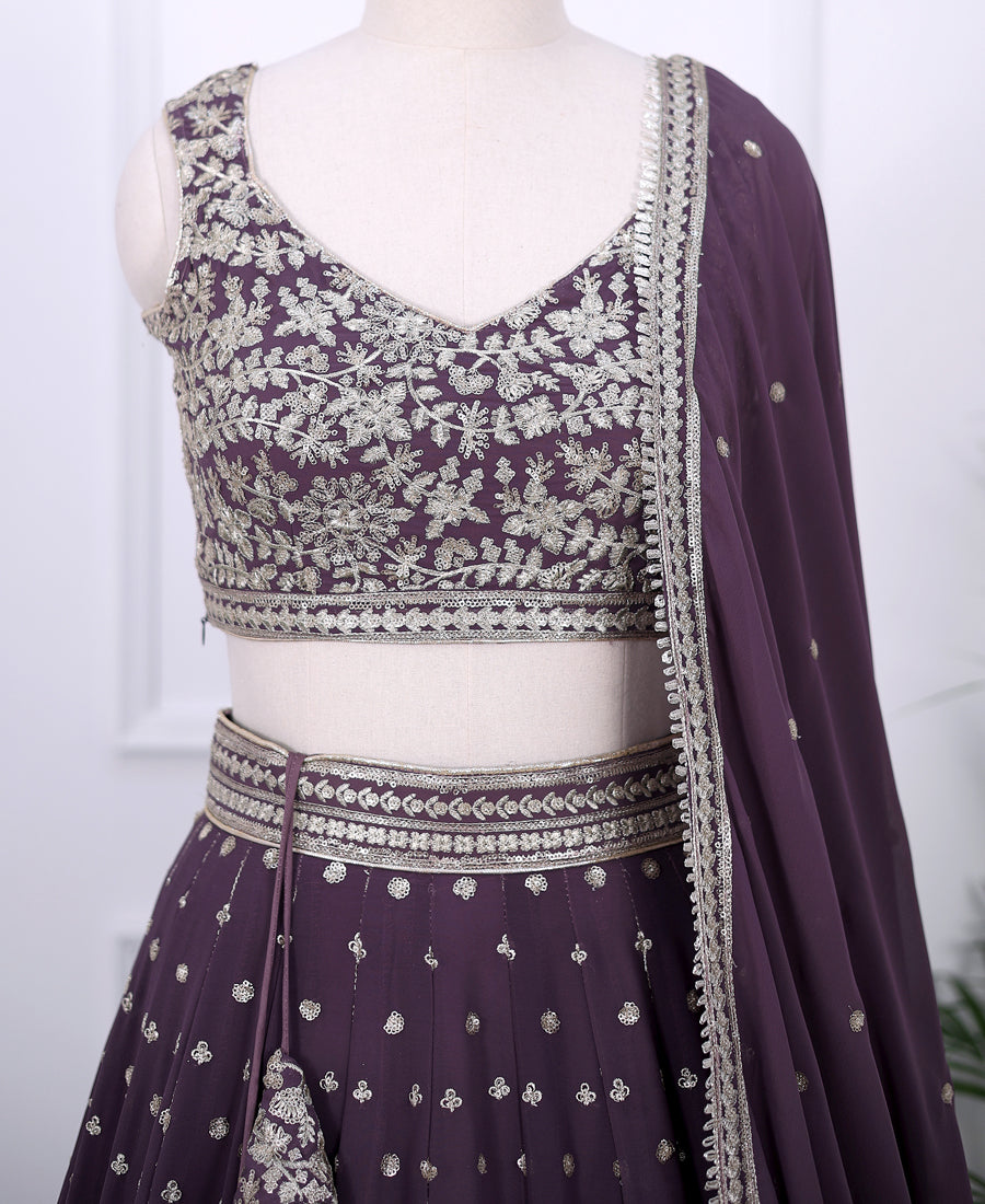 Purple Taupe Georgette Lehenga Choli with Sparkling Sequins Work