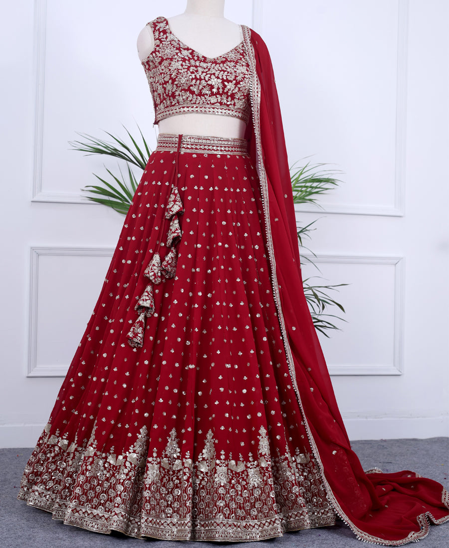 Stunning Red Georgette Lehenga Choli with Sequins Embroidery