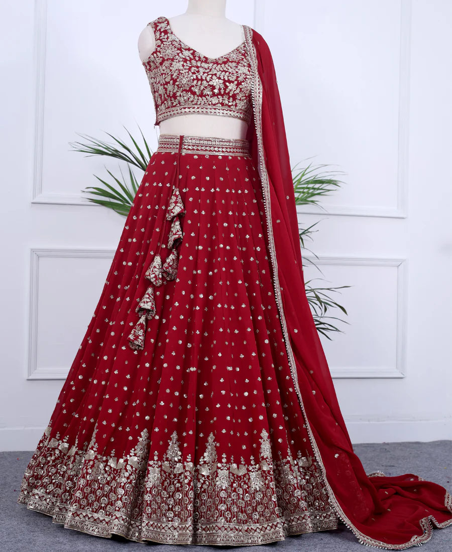 Red Color Georgette Sequins Embroidery Lehenga Choli