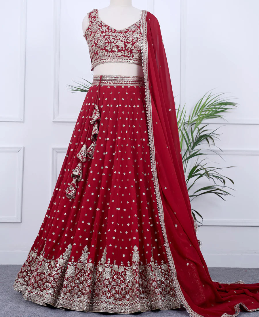Red Color Georgette Sequins Embroidery Lehenga Choli