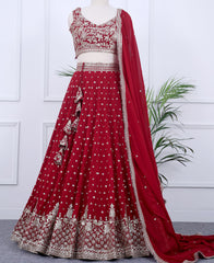 Stunning Red Georgette Lehenga Choli with Sequins Embroidery