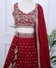 Stunning Red Georgette Lehenga Choli with Sequins Embroidery