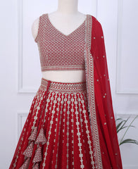 Red Designer Georgette Lehenga Choli Featuring Sequins & Cording Work