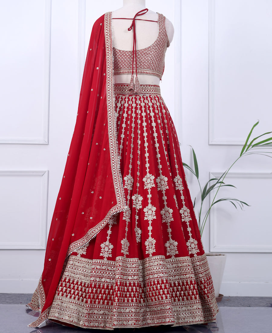Red Designer Georgette Lehenga Choli Featuring Sequins & Cording Work
