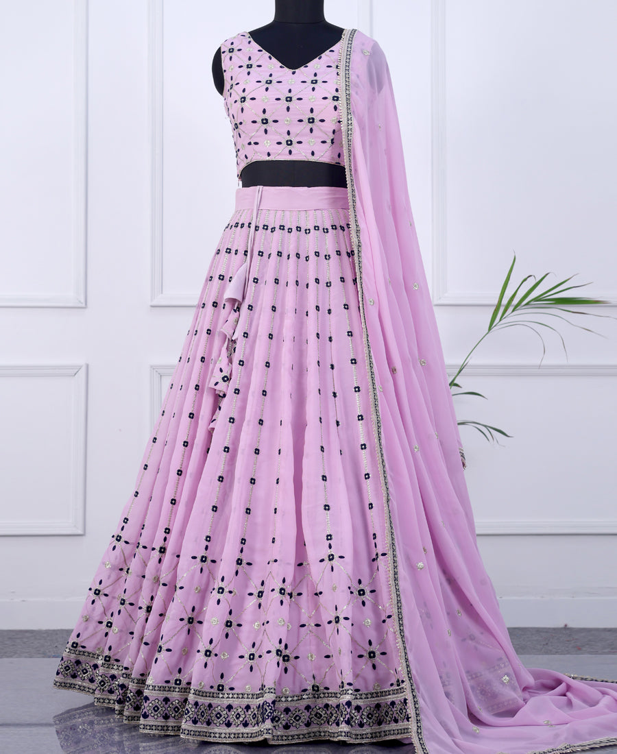 Light Lavender Georgette Lehenga Choli Adorned with Sequins