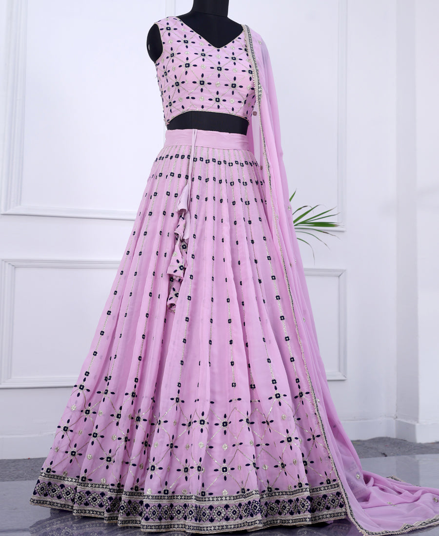 Light Lavender Georgette Lehenga Choli Adorned with Sequins