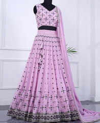 Light Lavender Georgette Lehenga Choli Adorned with Sequins