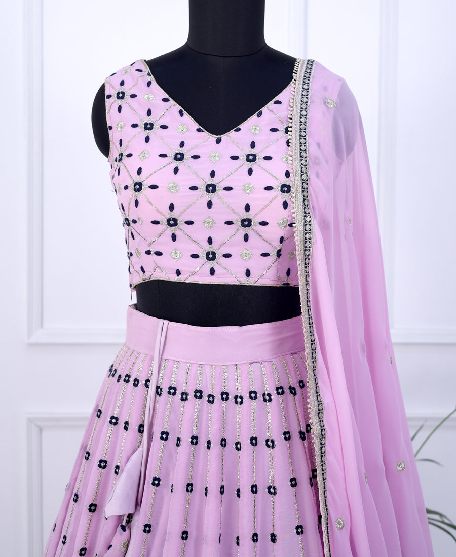 Light Lavender Georgette Lehenga Choli Adorned with Sequins