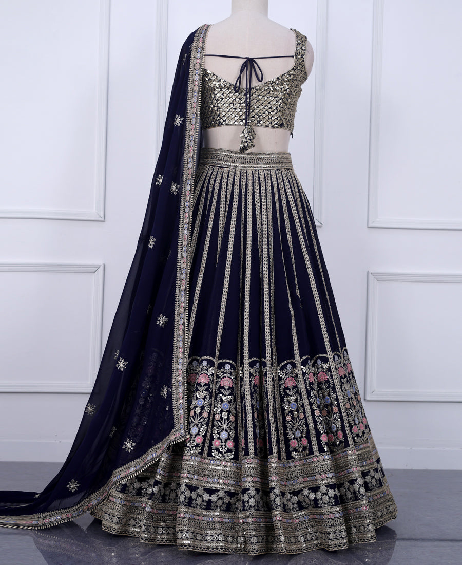 Navy Blue Designer Lehenga Choli Featuring Sequins and Cording Work