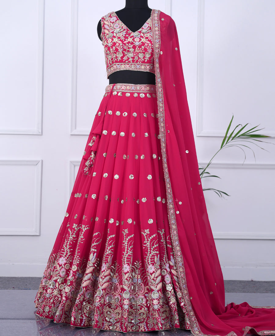 Rani Georgette Semi-Stitched Lehenga Choli Featuring Sequin Work