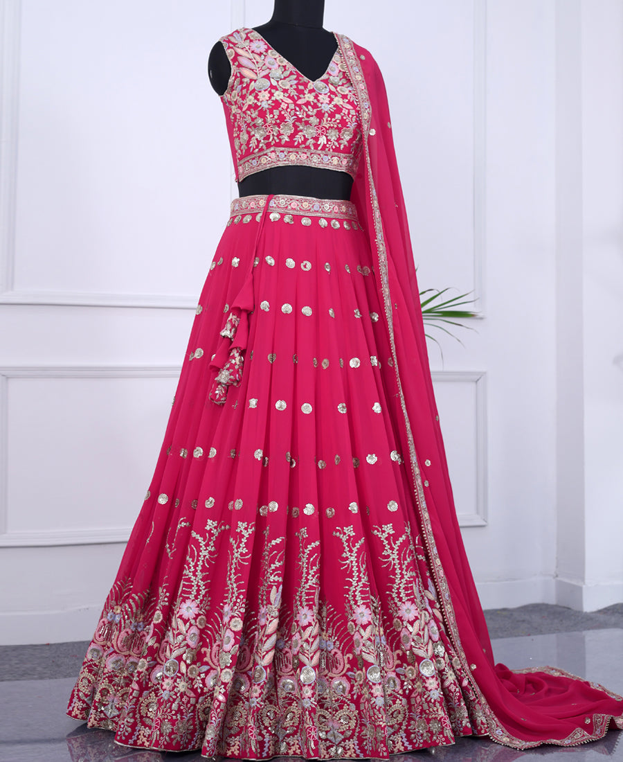 Rani Georgette Semi-Stitched Lehenga Choli Featuring Sequin Work