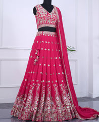 Rani Georgette Semi-Stitched Lehenga Choli Featuring Sequin Work