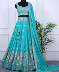 Pacific Blue Lehenga Choli Shimmering Sequins Detailing