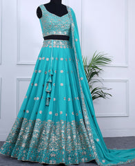 Pacific Blue Lehenga Choli Shimmering Sequins Detailing
