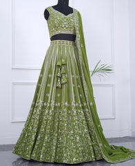 Green Georgette Semi-Stitched Lehenga Choli Featuring Sequin Work