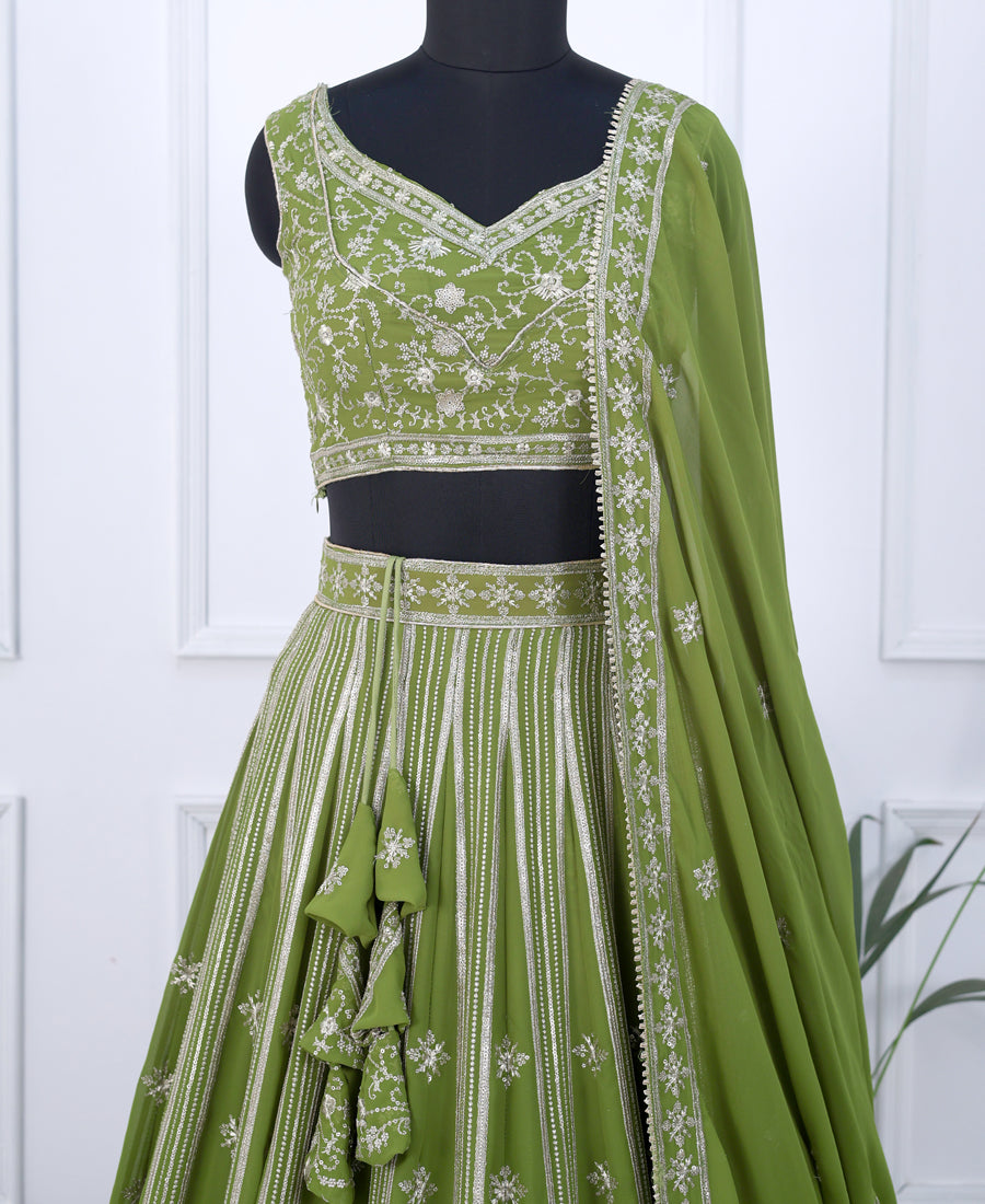 Green Georgette Semi-Stitched Lehenga Choli Featuring Sequin Work