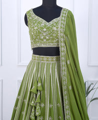 Green Georgette Semi-Stitched Lehenga Choli Featuring Sequin Work